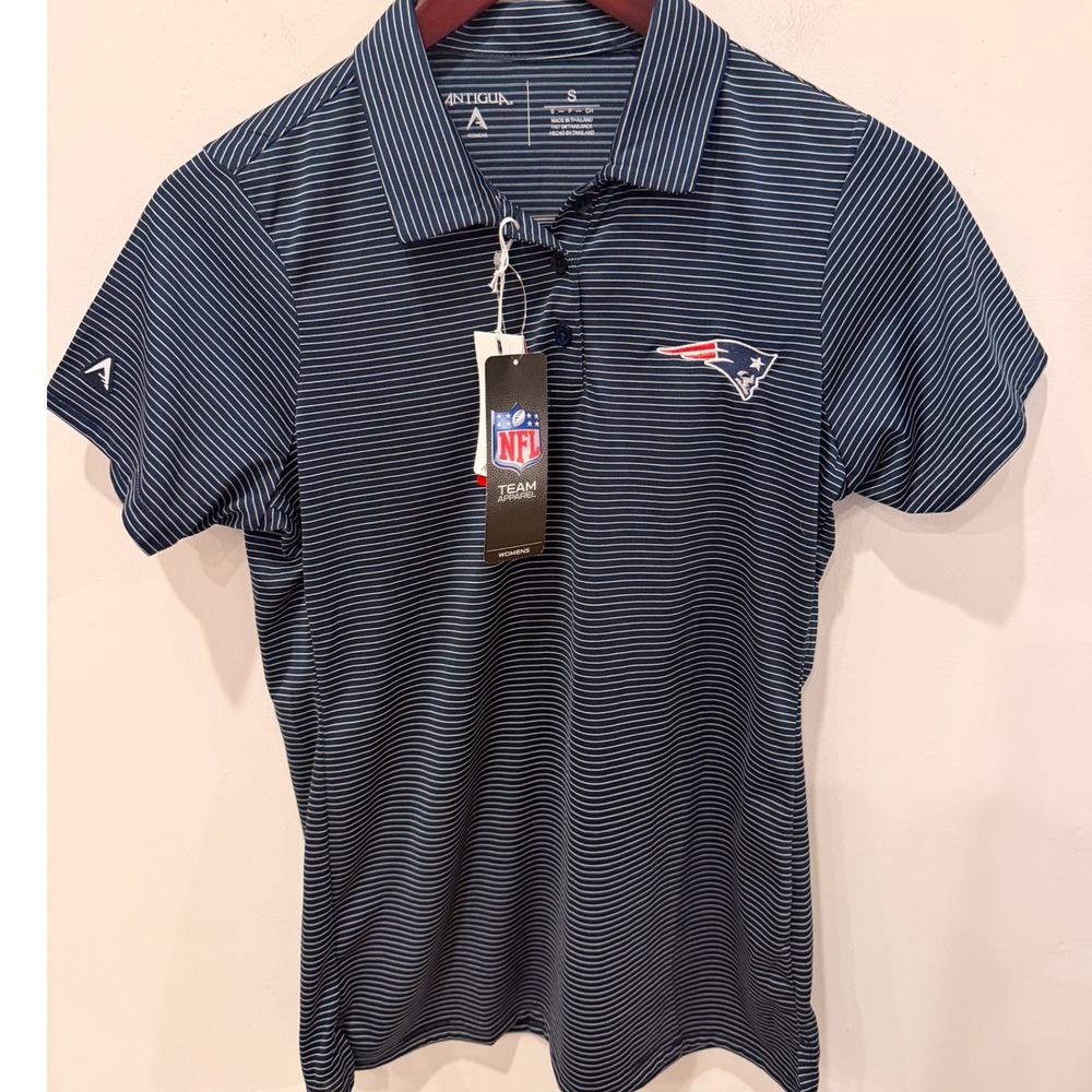 Antigua New England Patriots Womens Quest Polo Shirt Navy Blue Stripe 101303 S